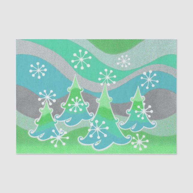 Mousseline Arbres d'hiver Papier de tissu vert (Recto)