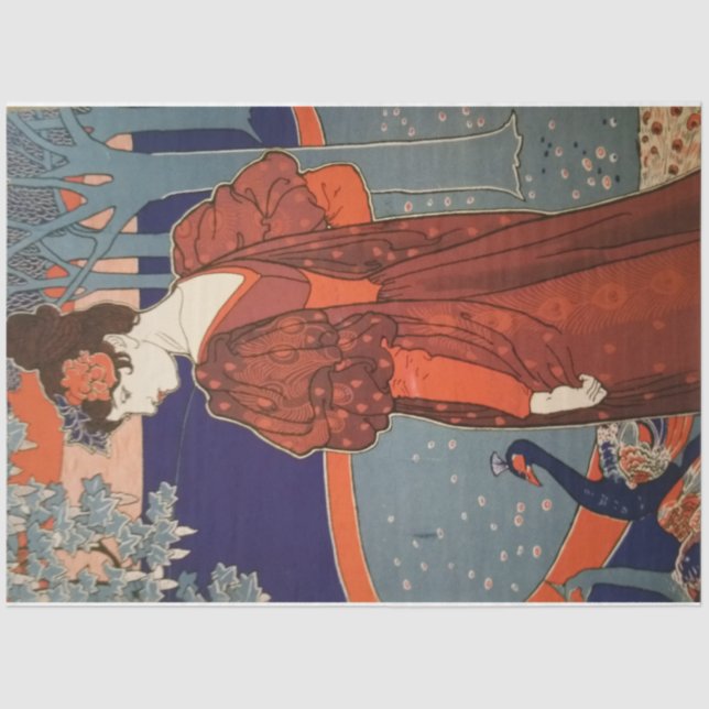 Mousseline Art Nouveau 30 Femme Découpage Tissu Papier (Recto)