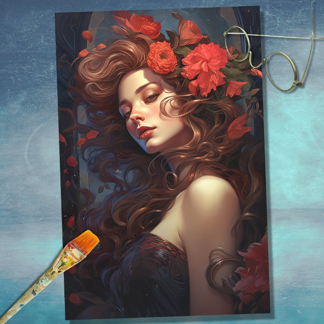 Mousseline Art Nouveau Femme 5 Découpage papier (Créateur téléchargé)