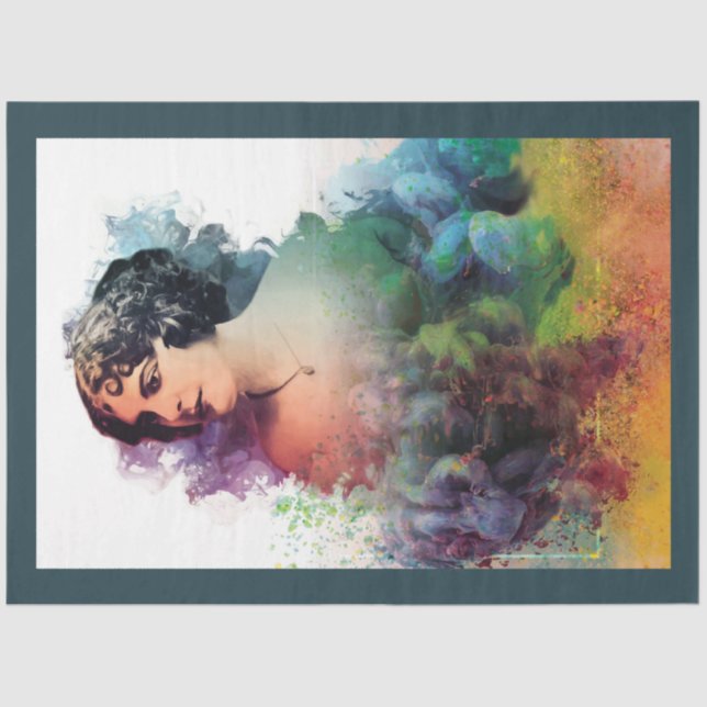 Mousseline Art Nouveau Lady 13 Découpage Tissu Papier (Recto)