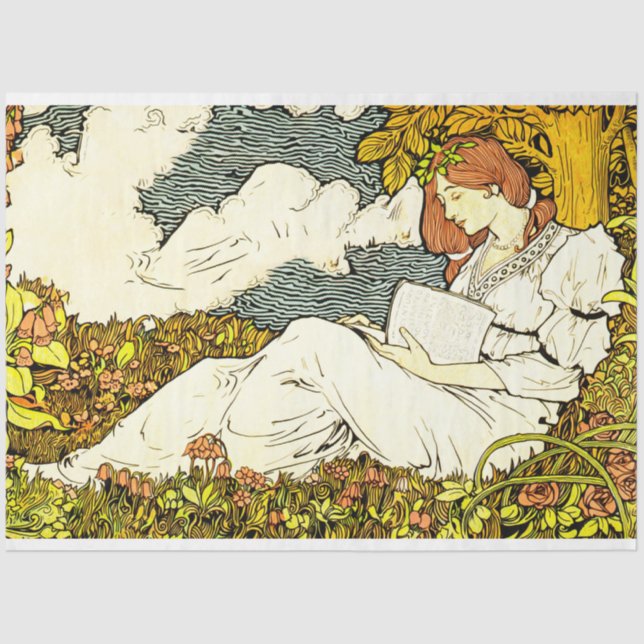 Mousseline Art Nouveau Lady 14 Découpage Papier de tissus (Recto)