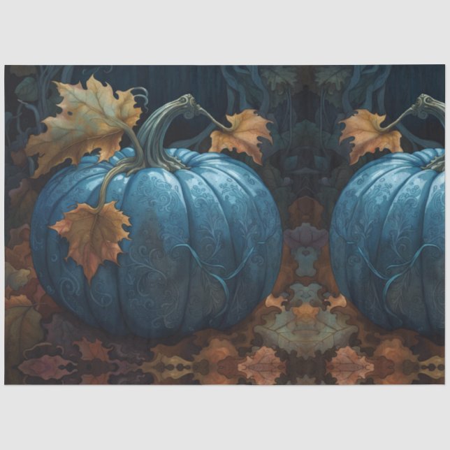 Mousseline Automne Bleu Citrouille Fairytale Découpage Papier (Recto)