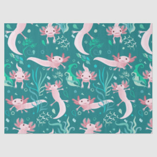 Mousseline Axolotta rose sur papier de tissus Turquoise