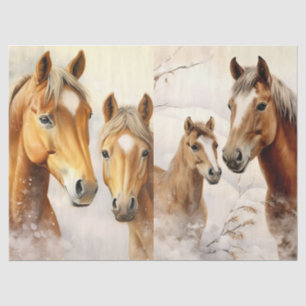 Mousseline Beau Chevaux d'hiver Découpage Papier Tissu