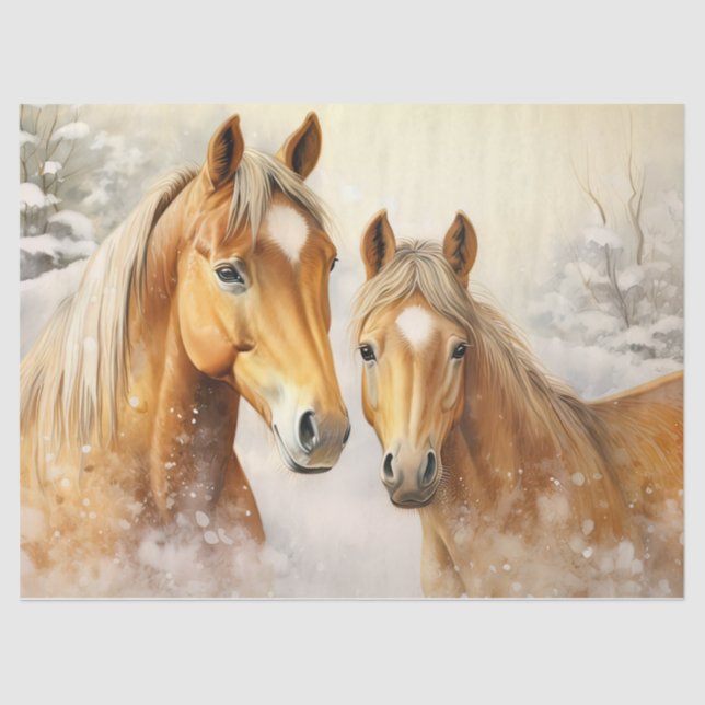 Mousseline Beau Palominos d'hiver Découpage Papier de tissus (Recto)