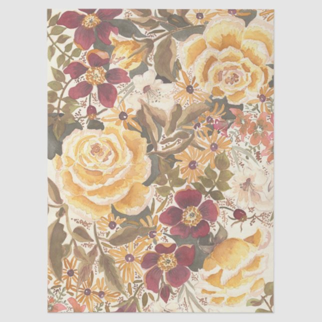 Mousseline Beau papier de tissu floral d'automne (Recto)