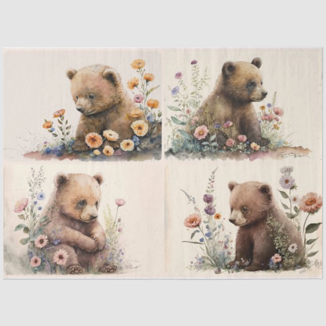 Mousseline Bébé Bébé Ours Cubs Tissu Papier (Recto)