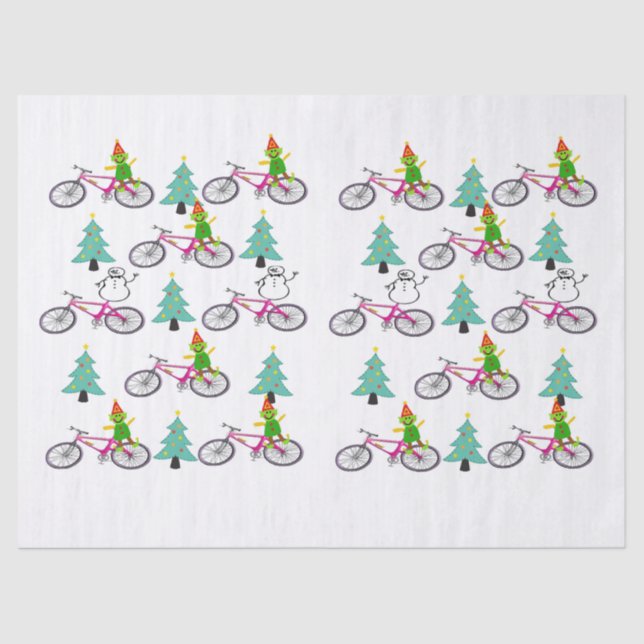 Mousseline Bicyclette papier Snowman Elf de Noël (Recto)