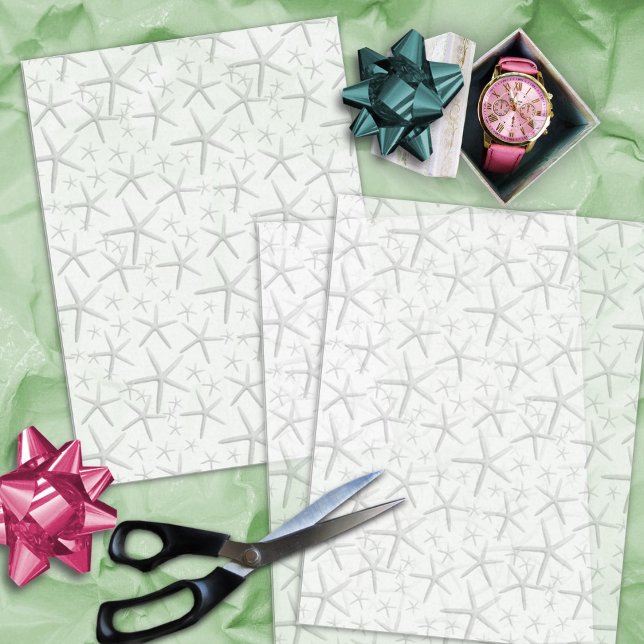 Mousseline Big Starfish Motif sur le papier Tissu Blanc (Créateur téléchargé)