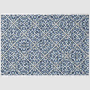 Mousseline Bleu Delft tuile motif découpage papier tissu