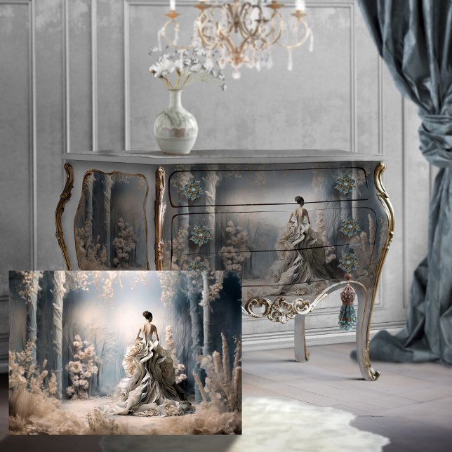 Mousseline Bleu Enchanted Papier Forêt Élégante Portrait Femm (Créateur téléchargé)