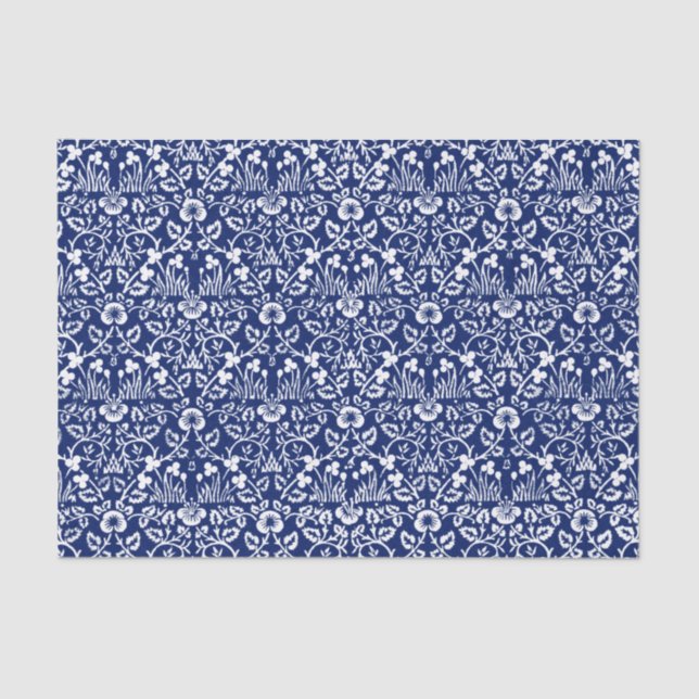Mousseline BLEUE ET BLANC William Morris DESIGN Papier Tissu (Recto)