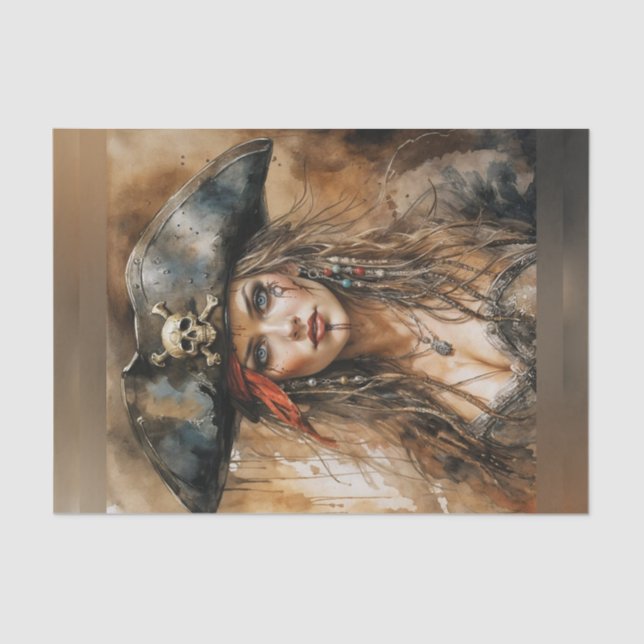 Mousseline Bloody Lady Pirate Capitaine Découpage papier (Recto)