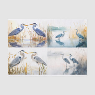 Mousseline Blue Herons Collage 1 papier décolpage