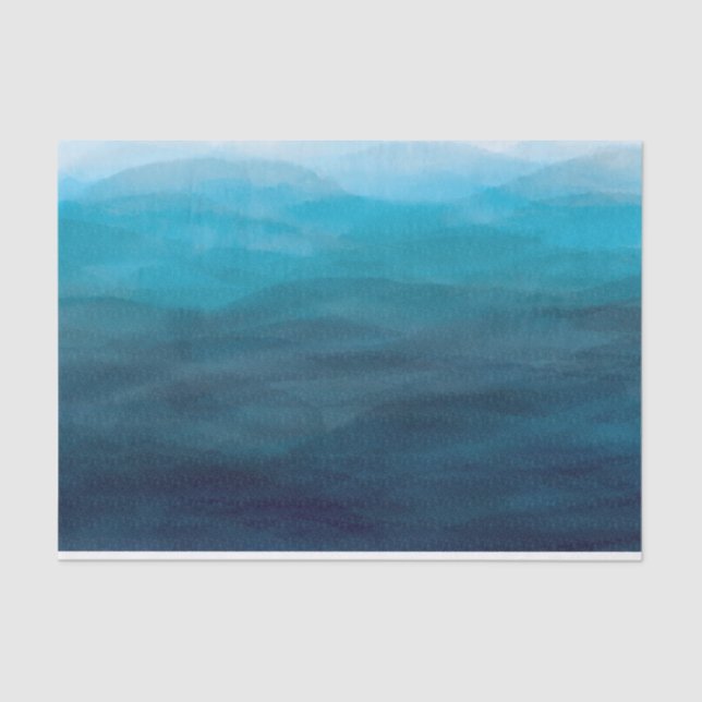 Mousseline Blue Ocean Waves Aquarelle Tissu Papier Cadeau (Recto)