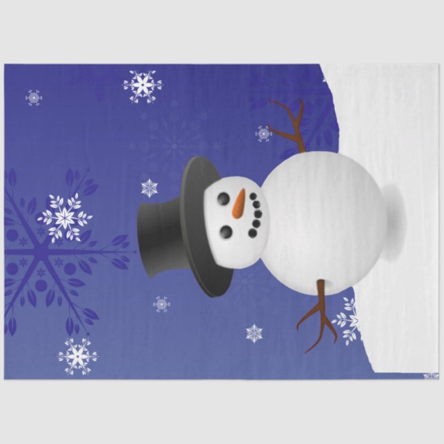 Mousseline Blue Snowman hiver décor Noël Tissu papier (Recto)