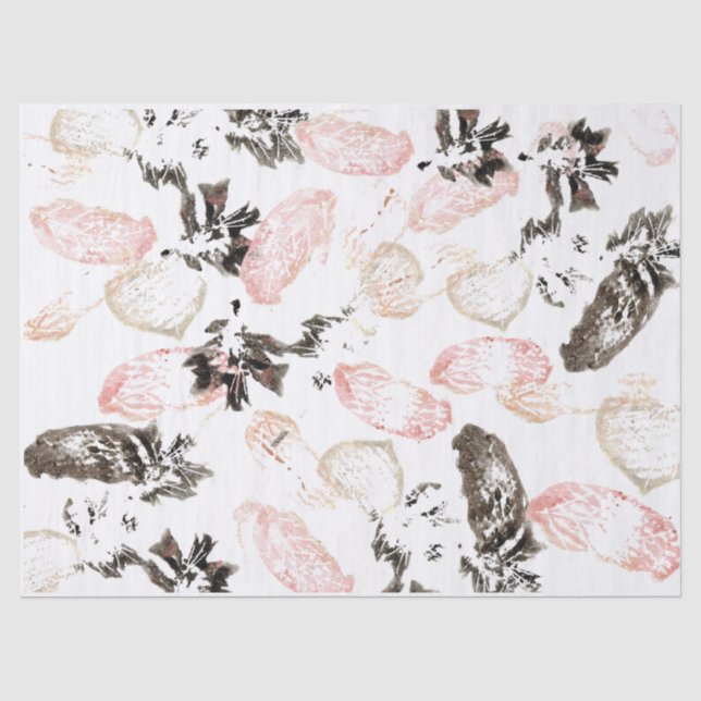 Mousseline Boho Feuilles et plumes Tissu Papier (Recto)