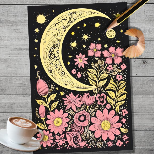 Mousseline Boho Moon et Fleurs 10 découpage papier (Créateur téléchargé)