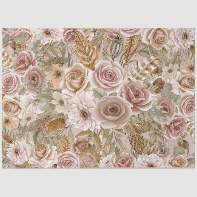 Mousseline Boho Rustic Floral Decoupage Papier Tissu (Recto)