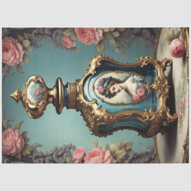 Mousseline Bouteille de parfum Rococo bleu 2 Papier de découp (Recto)