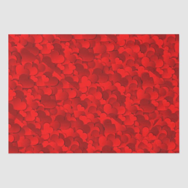 Mousseline Bright Red-Burgundy Heart Valentine Tissu Papier (Recto)
