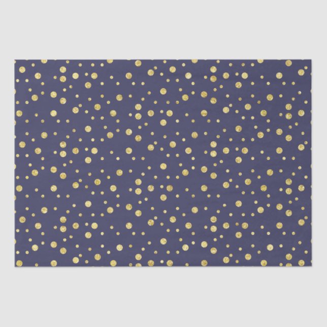 Mousseline Brun bleu marine Golden Chic Dots Tissu Papier (Recto)