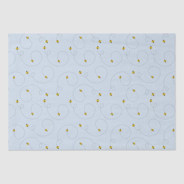 Mousseline Bumble Bees Blue Baby shower Tissu Papier (Recto)