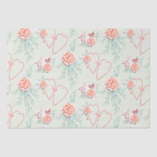Mousseline Bunny Love et Rose Watercolor Tissu Papier (Recto)