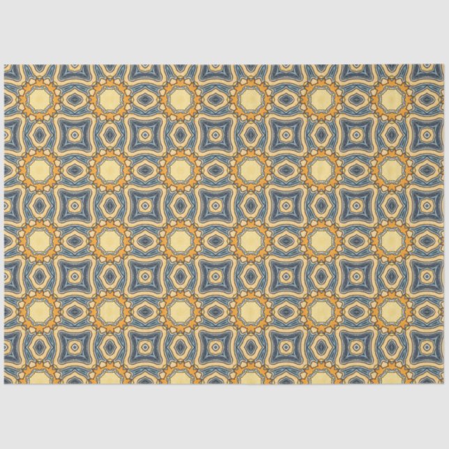 Mousseline Carrelage marocain en bleu et jaune papier découpa (Recto)