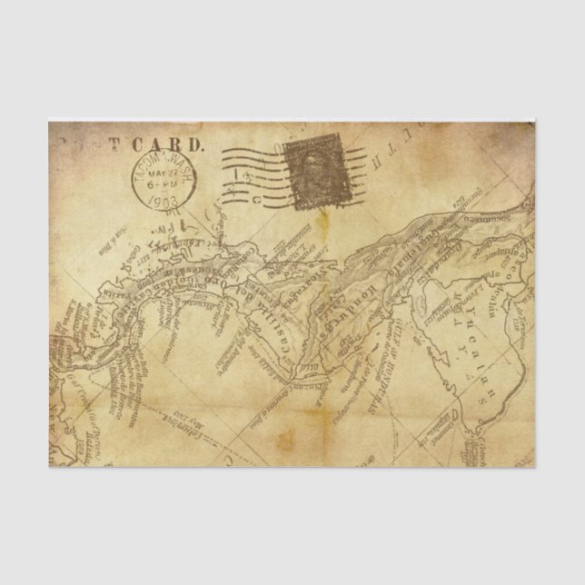 Mousseline Carte de style vintage sur papier parchemin (Recto)