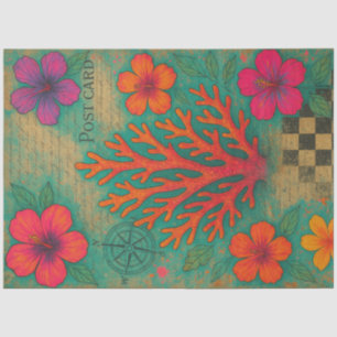 Mousseline Carte postale de corail - Papier de découpage Vint