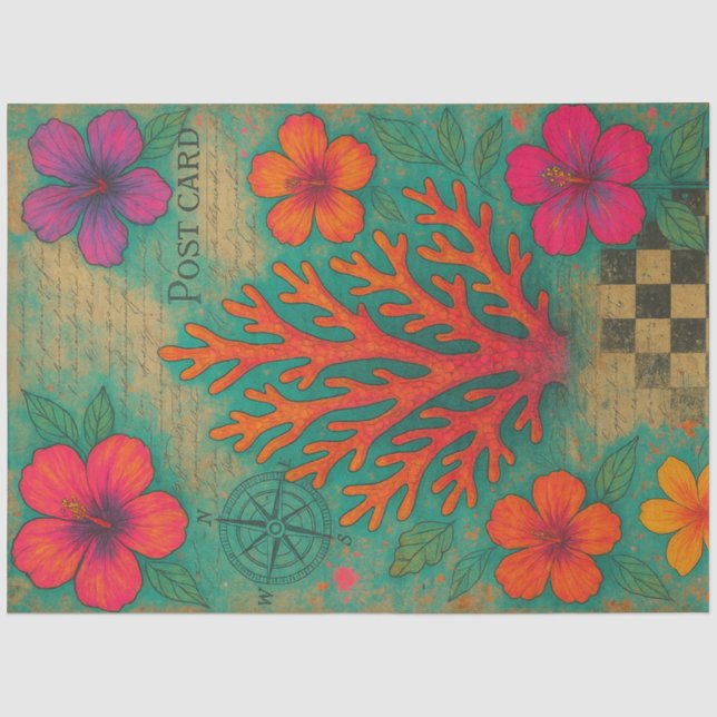 Mousseline Carte postale de corail - Papier de découpage Vint (Recto)
