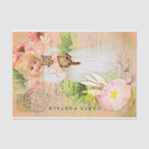 Mousseline Carte Postale vintage Baby Girl Decoupage Papier T