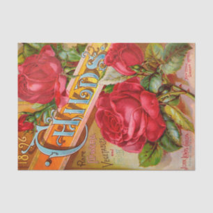 Mousseline Catalogue antique 10" de roses rouges X 15" papier