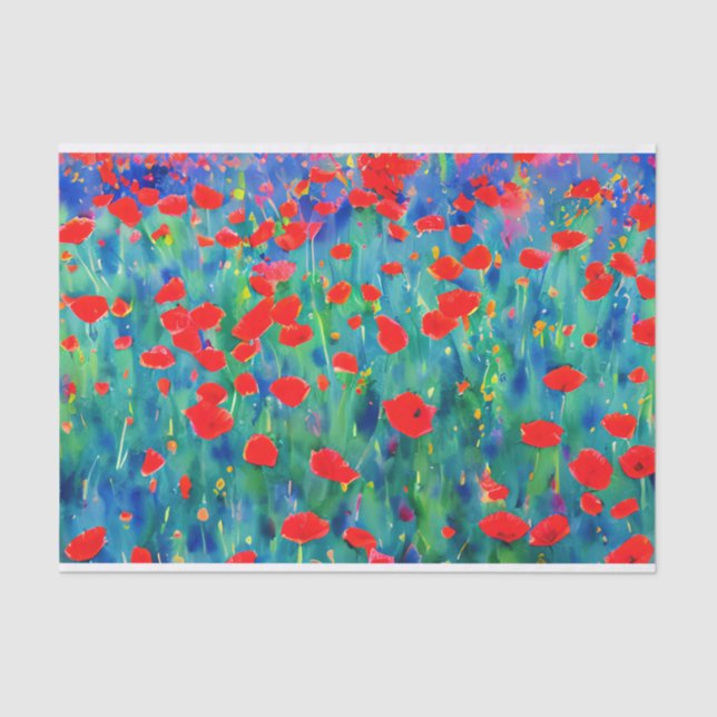 Mousseline Champ de papier de tissu de Poppies (Recto)