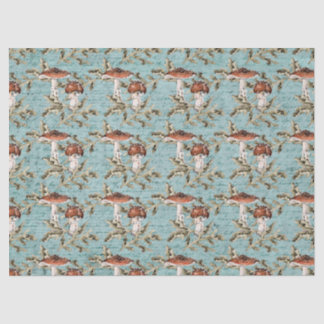 Mousseline Champignons des bois sur papier de tissus Turquois