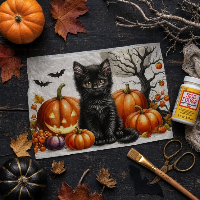 Mousseline Chat d'Halloween avec citrouilles découpage papier (Créateur téléchargé)