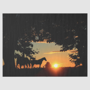 Mousseline Chevaux Coucher du soleil Découpage papier Tissu