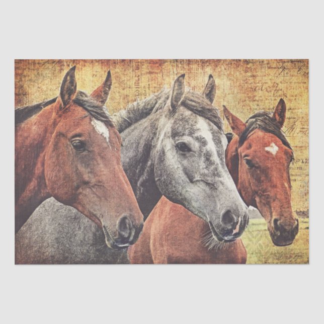 Mousseline Chevaux Papier Tissu pour découpage ou collage (Recto)