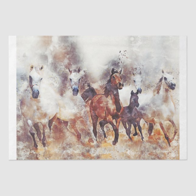 Mousseline Chevaux sauvages Western 18x15 Papier de fond de d (Recto)