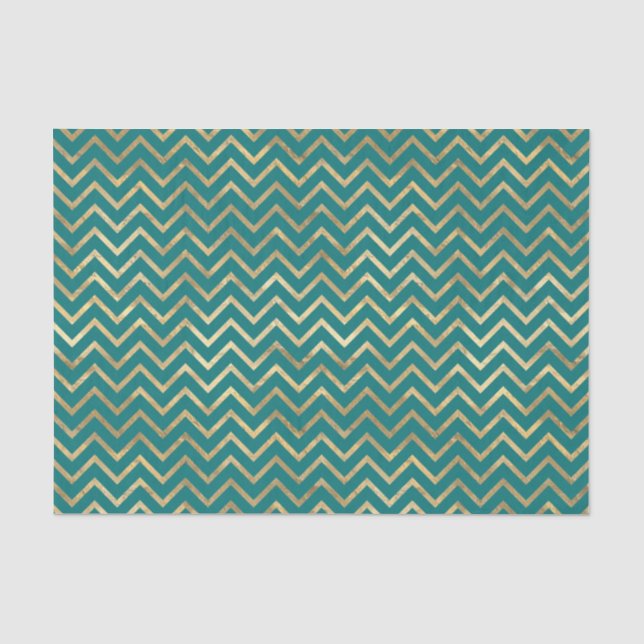 Mousseline Chevron en papier d'aluminium sarcelle et or (Recto)