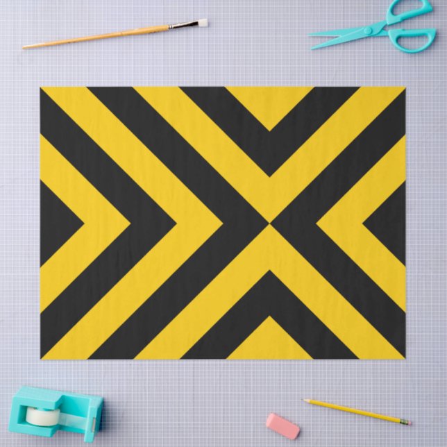 Mousseline Chevrons jaunes et noirs Papier Tissu (Artisanat)