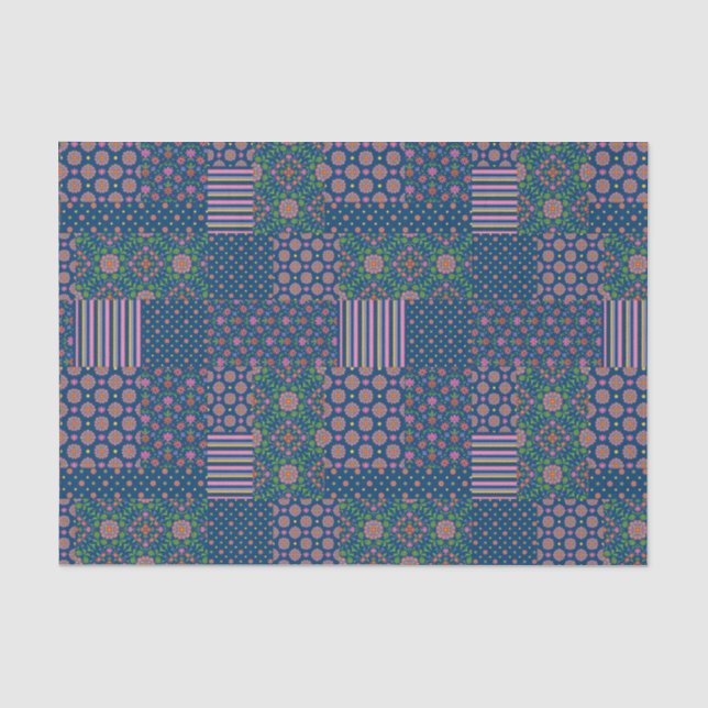 Mousseline Chic Rangoli motifs Faux Patchwork papier de tissu (Recto)