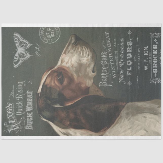 Mousseline Chien vintage avec Ephemera Découpage Papier Tissu (Recto)