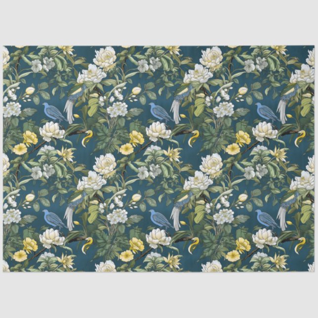 Mousseline Chinoiserie Motif Floral Papier Tissu (Recto)