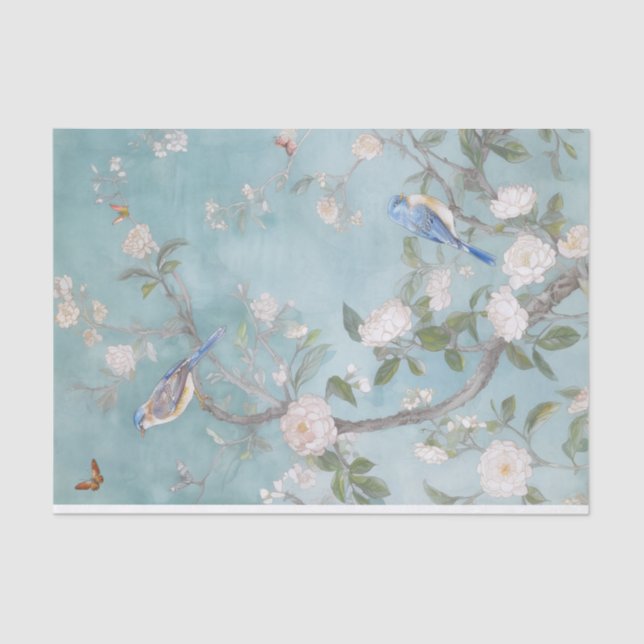 Mousseline Chinoiserie Papier bleu turquoise clair (Recto)