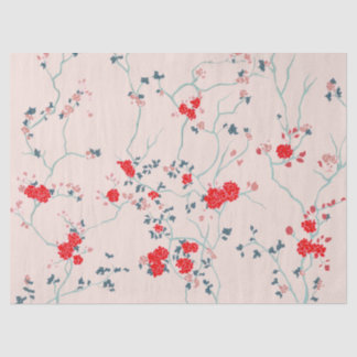 Mousseline Chinoiserie rouge et crème Papier de tissus florau