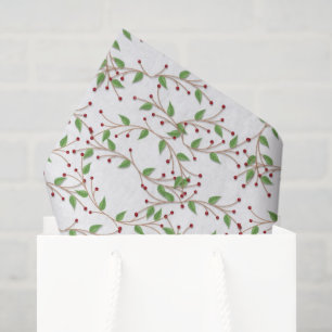 Mousseline Christmas Holly motif Papier de tissu de vacances