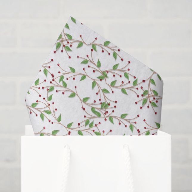 Mousseline Christmas Holly motif Papier de tissu de vacances (Sac cadeau)