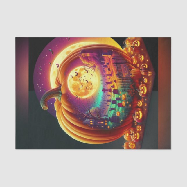 Mousseline Cimetière Citrouille Lumineux Papier de découpage  (Recto)